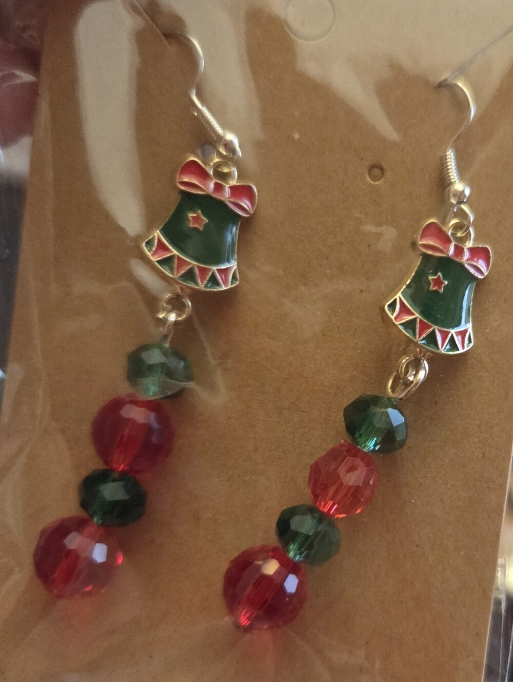 Holiday Bell Drop Earrings in Green and Red